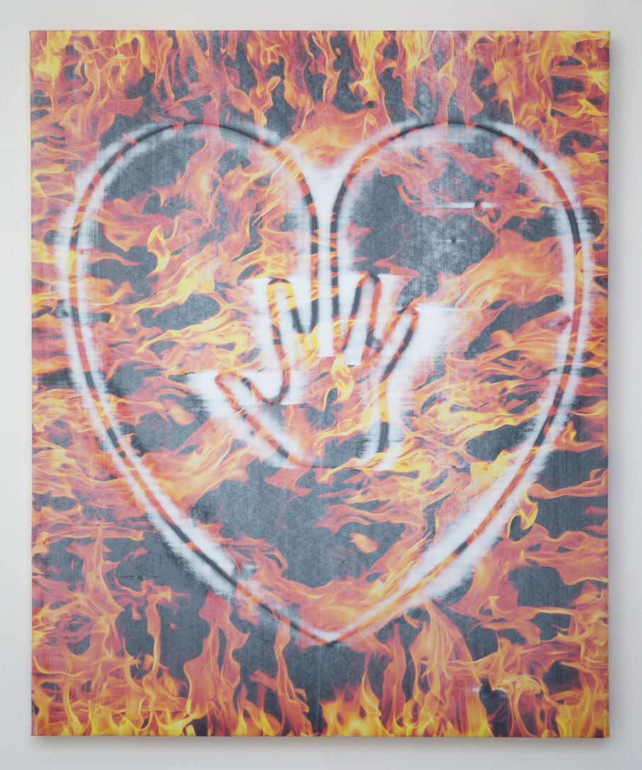 Jonathan Kelly - Hand on Heart (Fire) - Acrylic and digital print on polyester - 77x66cm